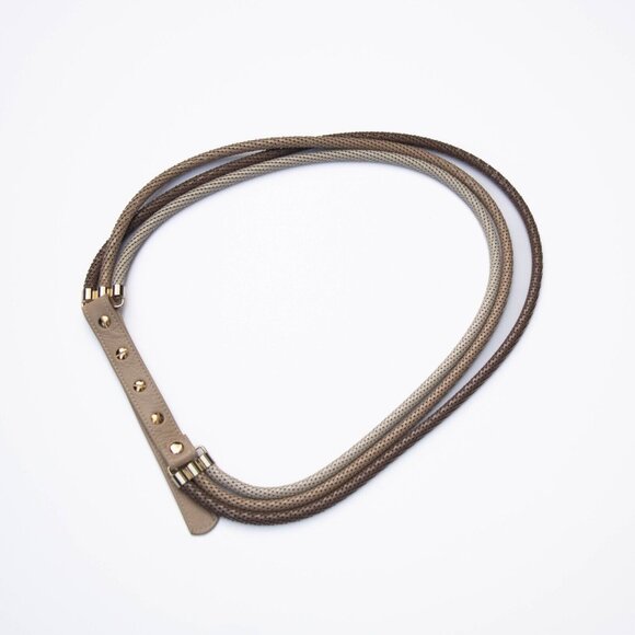 Womens Enameled Metal Mesh Rope Belt Multi-Chain Adjustable Cream Beige Brown - Picture 4 of 6